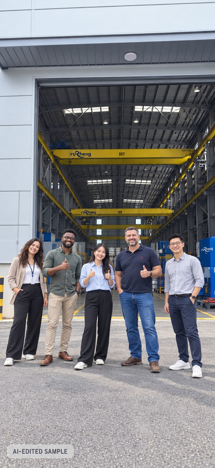 AI-adapted workshop entrance illustration with fictional people and Rucheng branding.